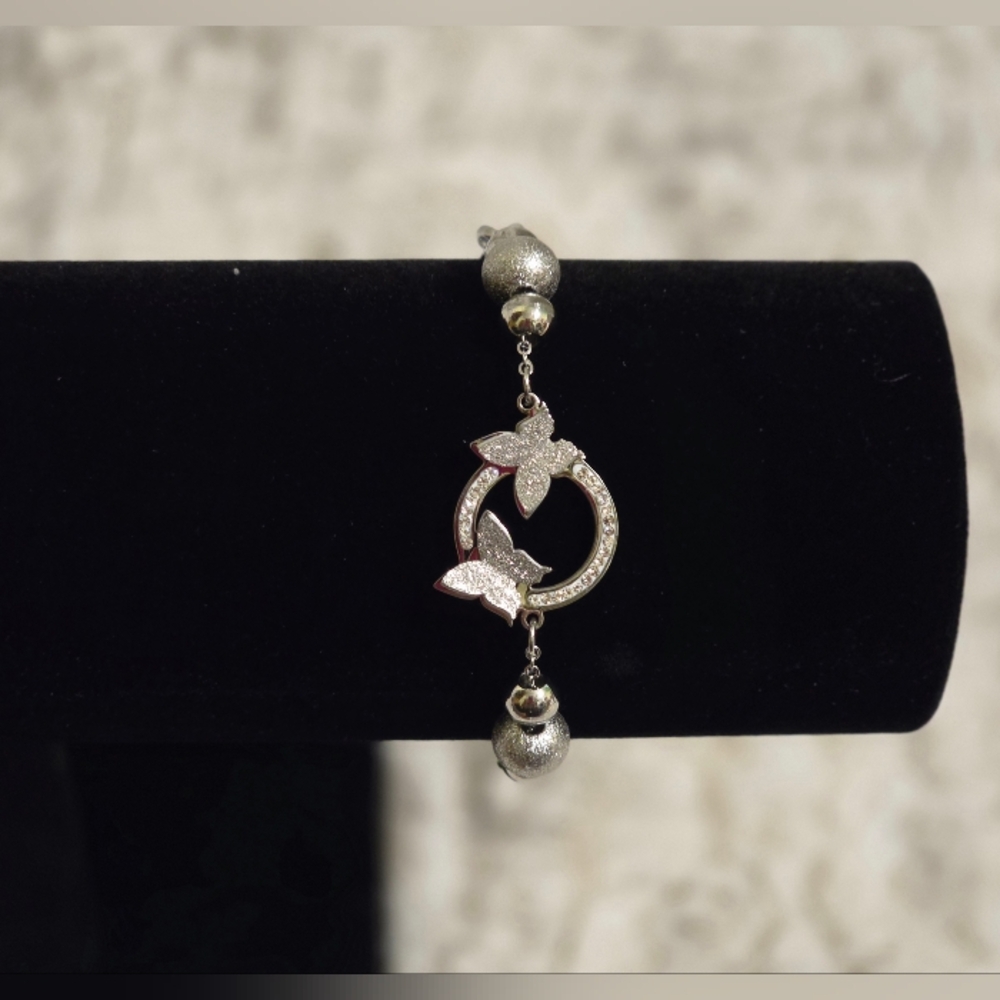 Stainless‎ Steel 18k White Gold Overlay Crystal Butterfly Design 7.5" NWT